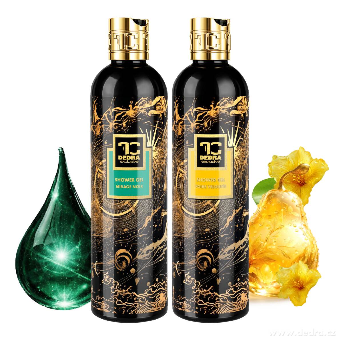 SMYSLNÝ RITUÁL | 2× exkluzivní šetrný sprchový gel s glycerinem & Aloe vera | MIRAGE NOIR & SAMETOVÁ HRUŠKA | 320 ml ×2