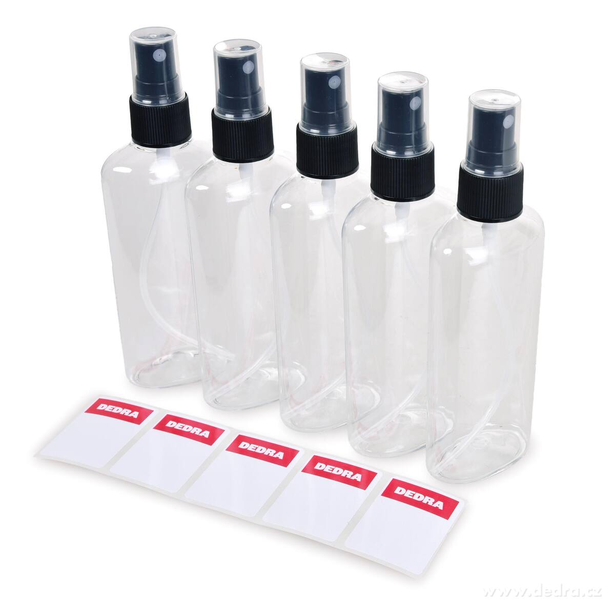 LABSET + SPRAY | 5 ks vzorkových lahviček s rozprašovačem a štítky | 100 ml | na vzorky parfémů, kosmetiky & čisticích prostředků