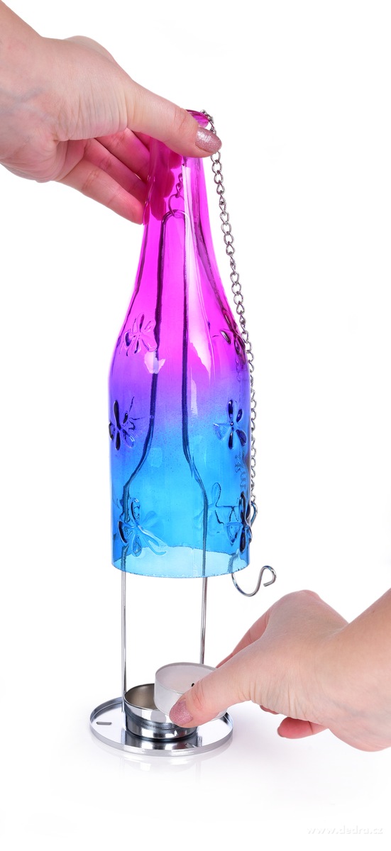 Barevná lahev 27 cm, závěsný svícen
