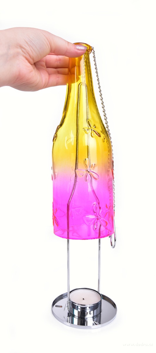 Barevná lahev 27 cm, závěsný svícen