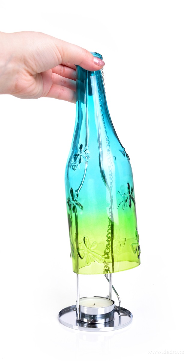 Barevná lahev 27 cm, závěsný svícen