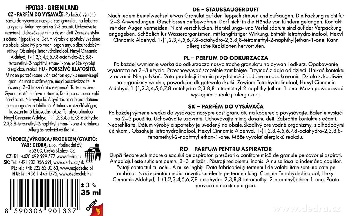 GOBELINO VACUUM PERFUME parfumované granule do vysávača - GREEN LAND