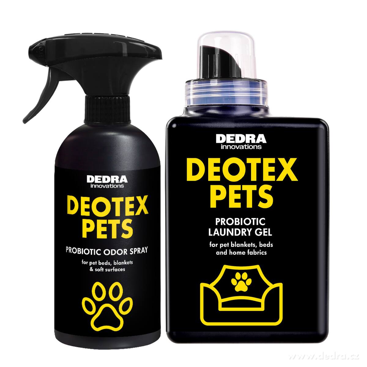 DEOTEX PETS | Praktický set pro domov plný mazlíčků | pohlcovač pachů & speciální tekutý prací prostředek s probiotiky | 500 ml + 525 ml
