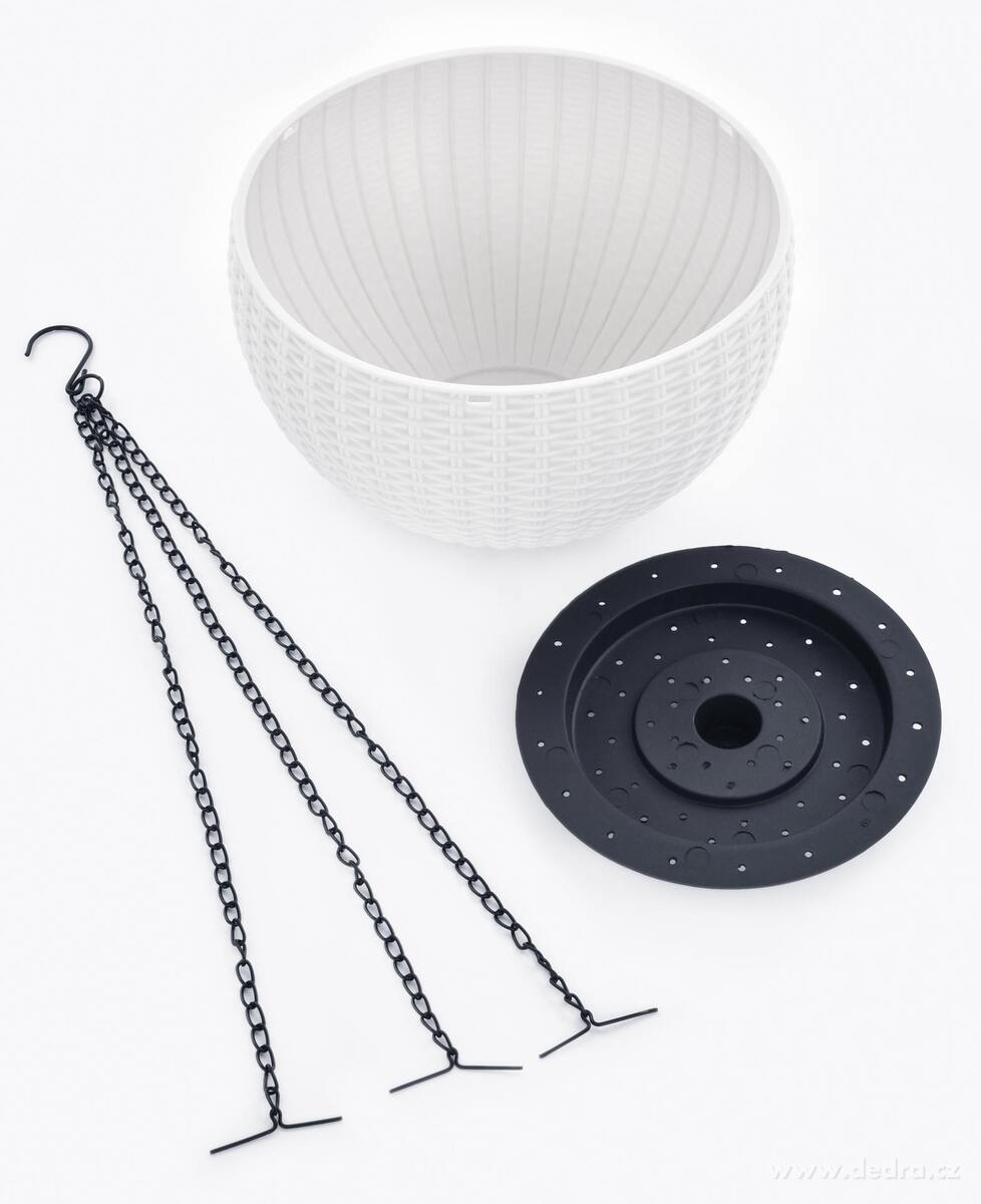 RATAN | samozavlažovací květináč závěsný | imitace ratanu | bílý | Ø 22 cm