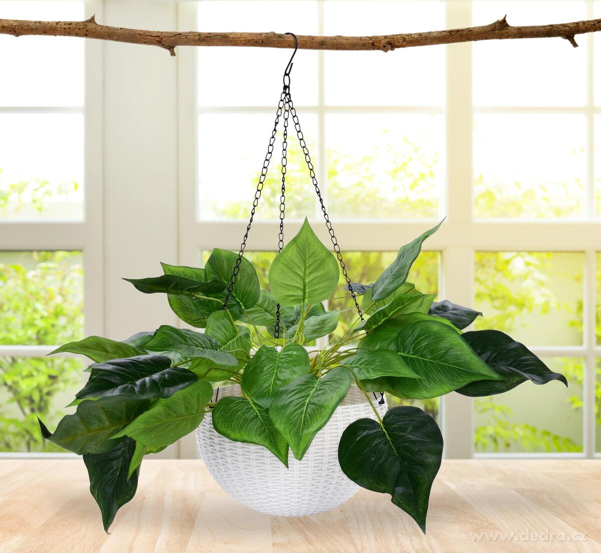 RATAN | samozavlažovací květináč závěsný | imitace ratanu | bílý | Ø 22 cm