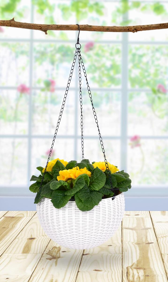 RATAN | samozavlažovací květináč závěsný | imitace ratanu | bílý | Ø 22 cm