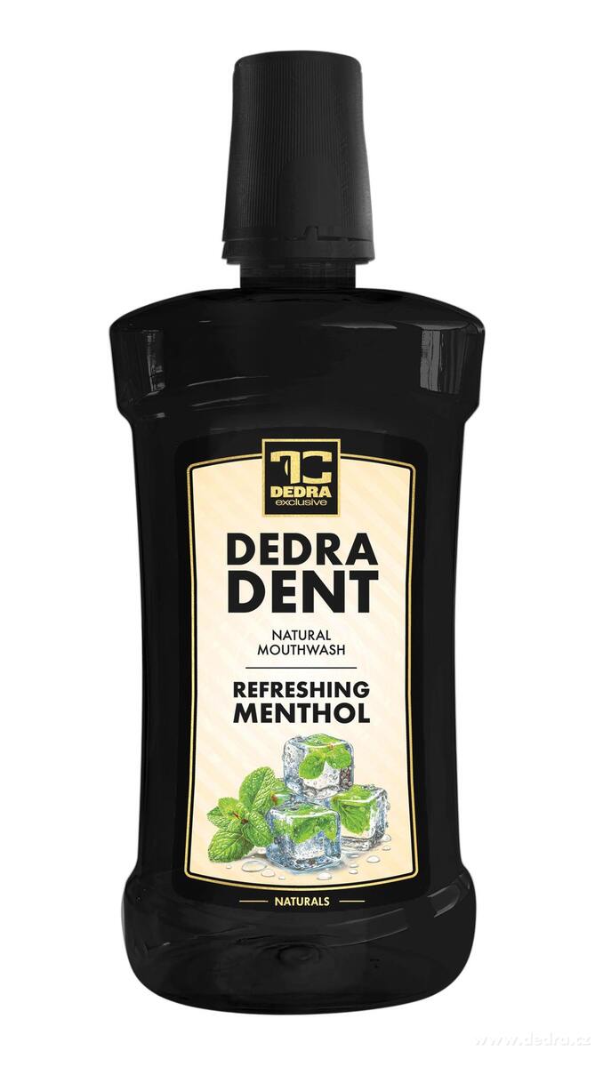 DEDRA DENT | přírodní bylinná ústní voda REFRESHING MENTHOL s kyselinou hyaluronovou & stévií | hydratace & svěží dech | 500 ml