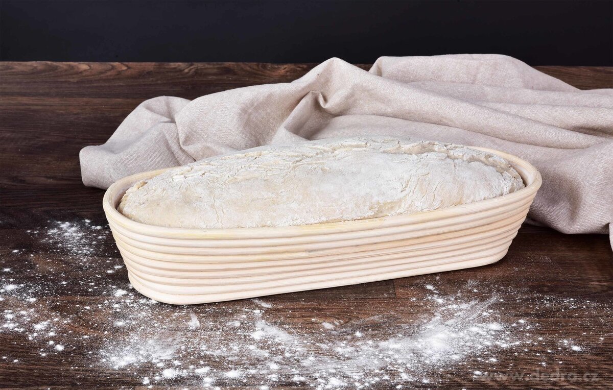 GoEco® | 35 cm dřevěná ošatka na velký bochník chleba SEDLÁK s látkovým potahem