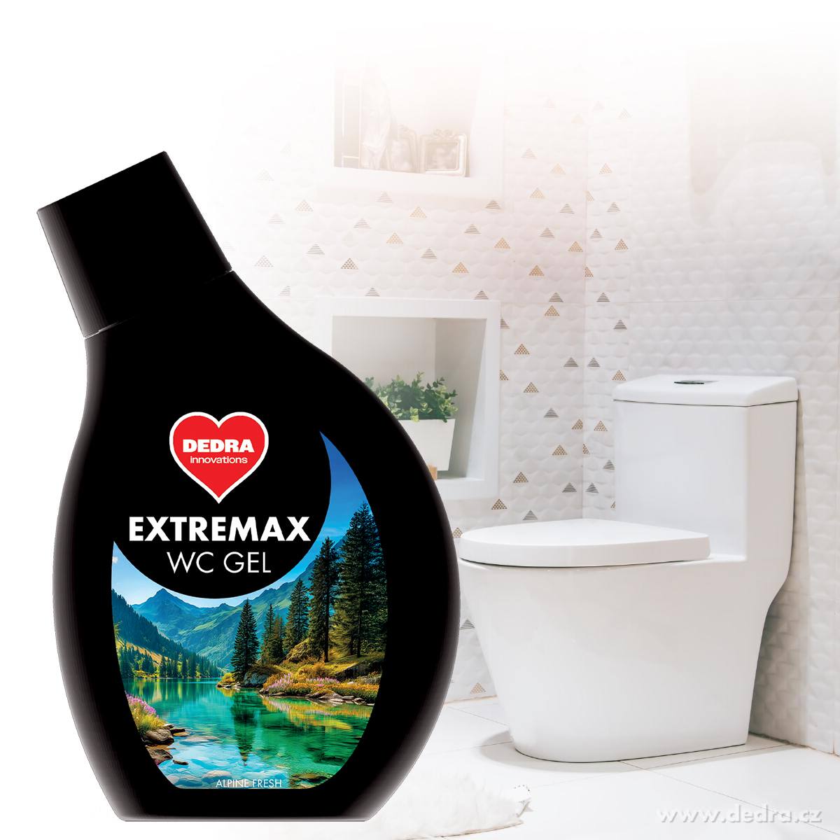 EXTREMAX WC GEL | hustý gel na WC, bidety & pisoáry | vůně ALPINE FRESH | 500 ml