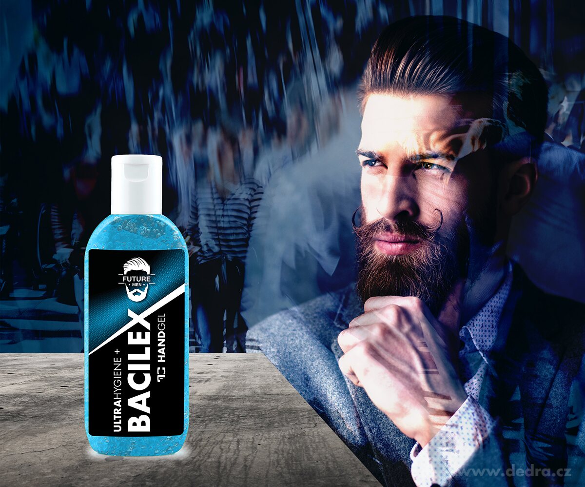 SADA 2+1 ZDARMA, čisticí gel na ruce pro muže, PLATINUM, 70 % alkoholu, BACILEX® ultraHYGIENE+