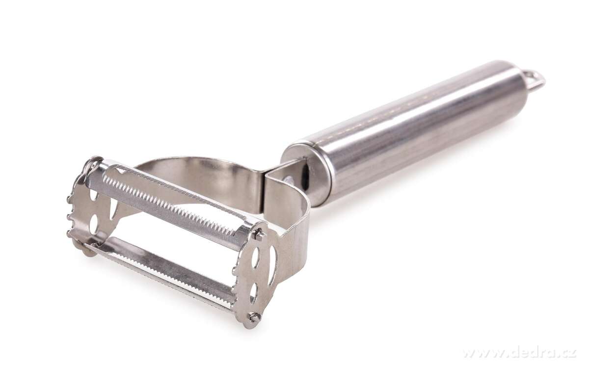 2v1 dvoj-čepelková nerezová škrabka, PILKOVÉ a PROUŽKOVÉ ostří GOURMET 18 cm