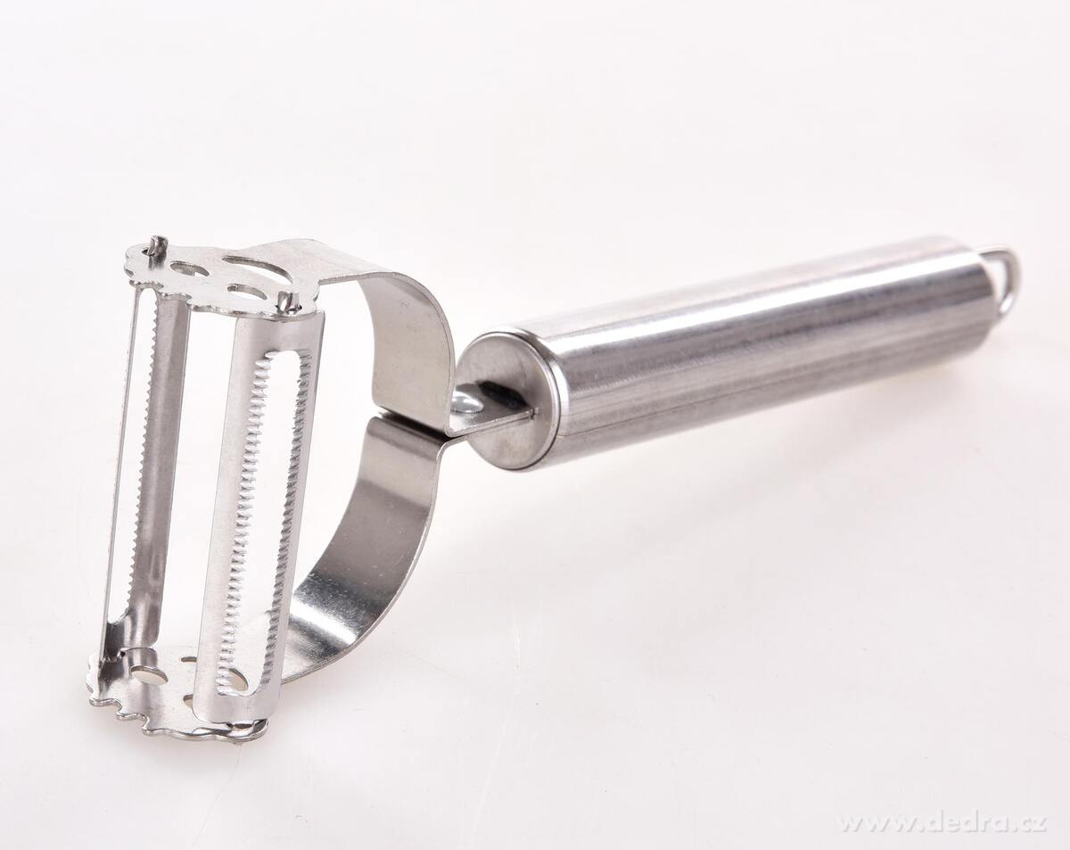 2v1 dvoj-čepelková nerezová škrabka, PILKOVÉ a PROUŽKOVÉ ostří GOURMET 18 cm