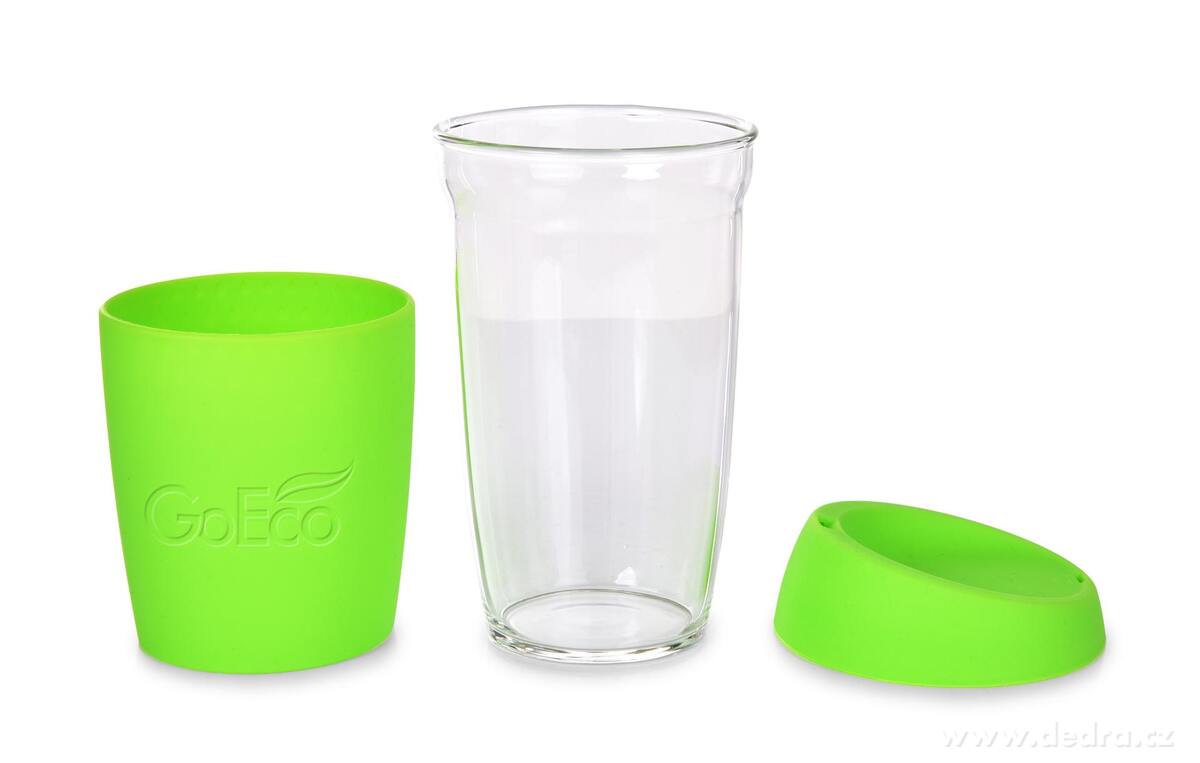 KELIMERO® sklenený kelímok na kávu 500 ml so silikónovým viečkom a manžetou TO GO