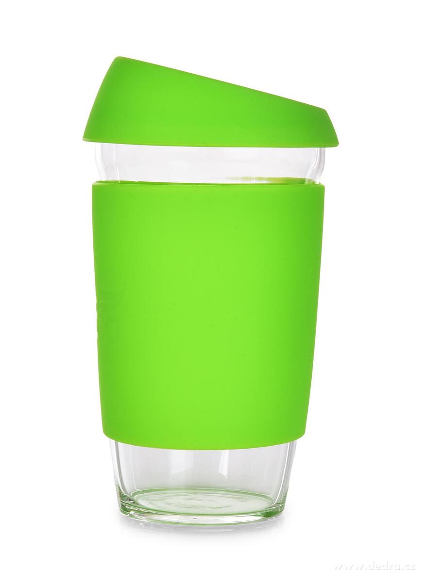 KELIMERO® sklenený kelímok na kávu 500 ml so silikónovým viečkom a manžetou TO GO