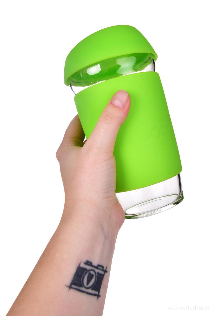 KELIMERO® sklenený kelímok na kávu 500 ml so silikónovým viečkom a manžetou TO GO