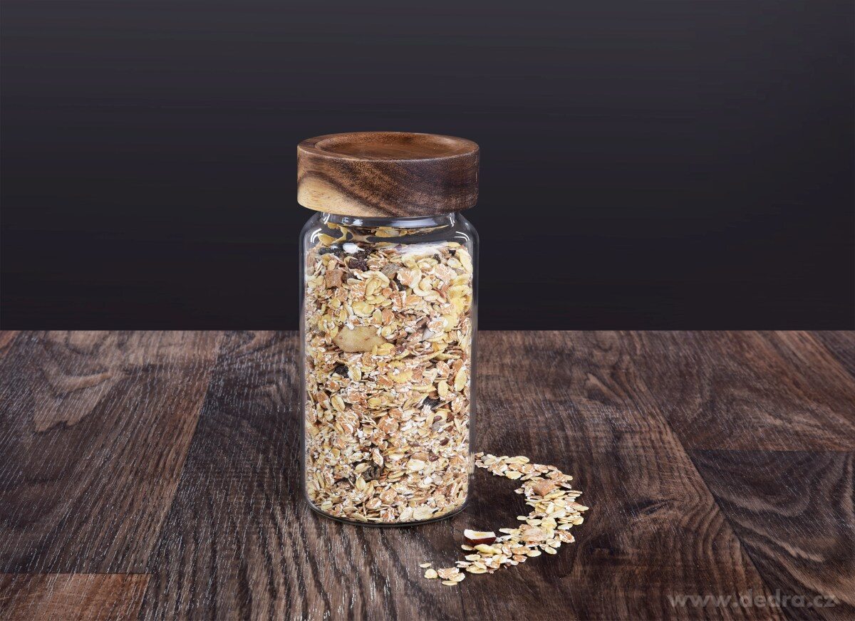 BOROSIL | 580 ml | skleněná dóza s akáciovým víkem a silikonovým těsněním