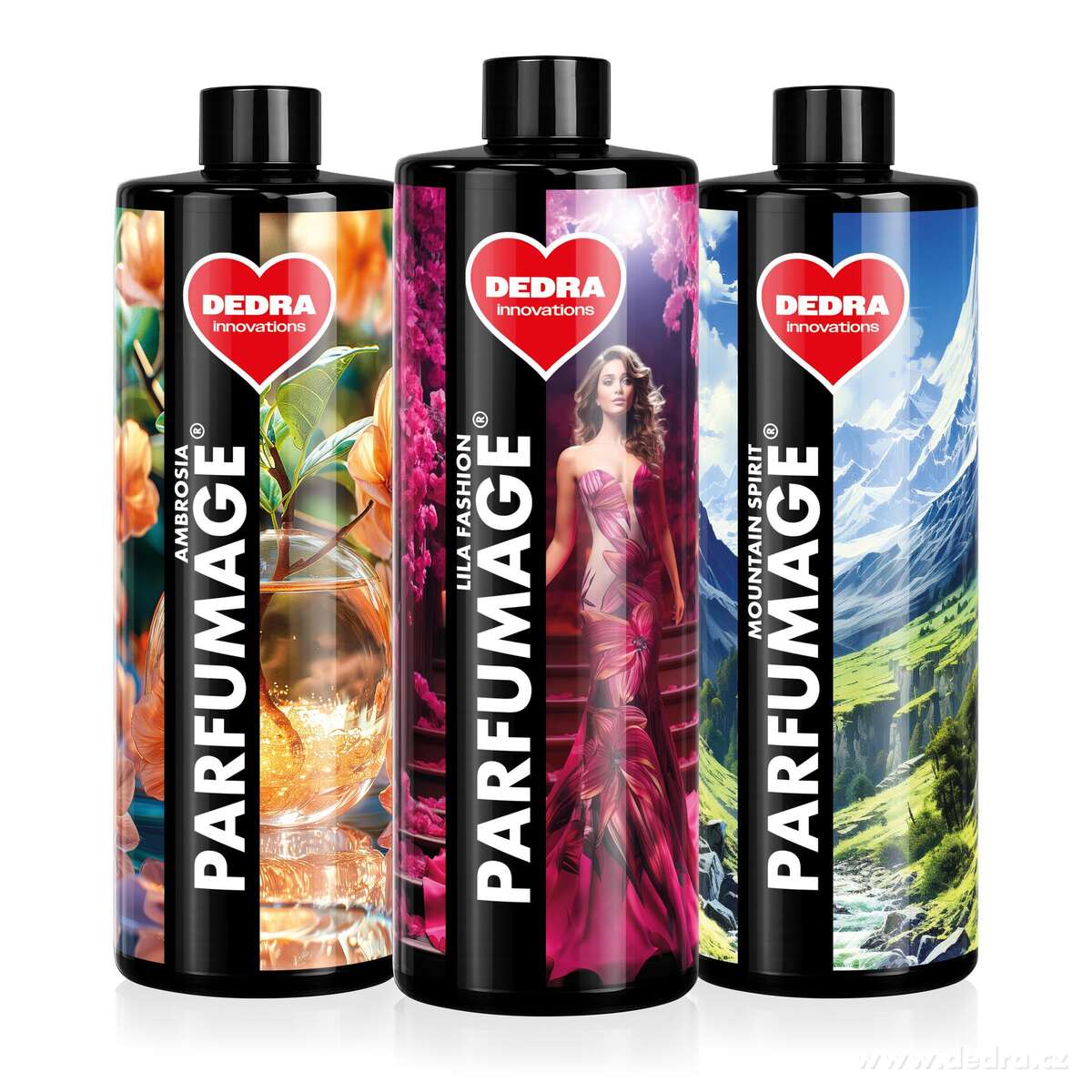 Rodinné balení PARFUMAGE | Parfém na praní | LILA FASHION & MOUNTAIN SPIRIT & AMBROSIA | 500 ml × 3
