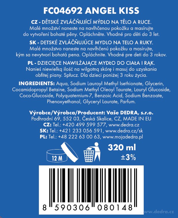 2+1 VESELÁ DĚTSKÁ SADA | Ultra jemné dětské mýdlo na tělo a ruce ANGEL KISS + ultra jemný dětský sprchový gel na tělo i vlásky LITTLE STAR & ANGEL KISS | 320 ml ×3