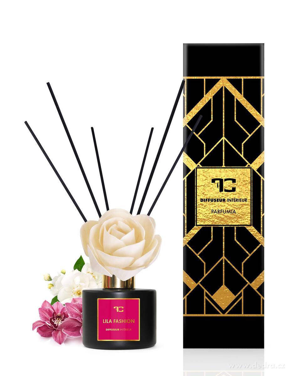 LILA FASHION | difuzér s FLOW květinou & tyčinkami | PARFUMIA® | 200 ml