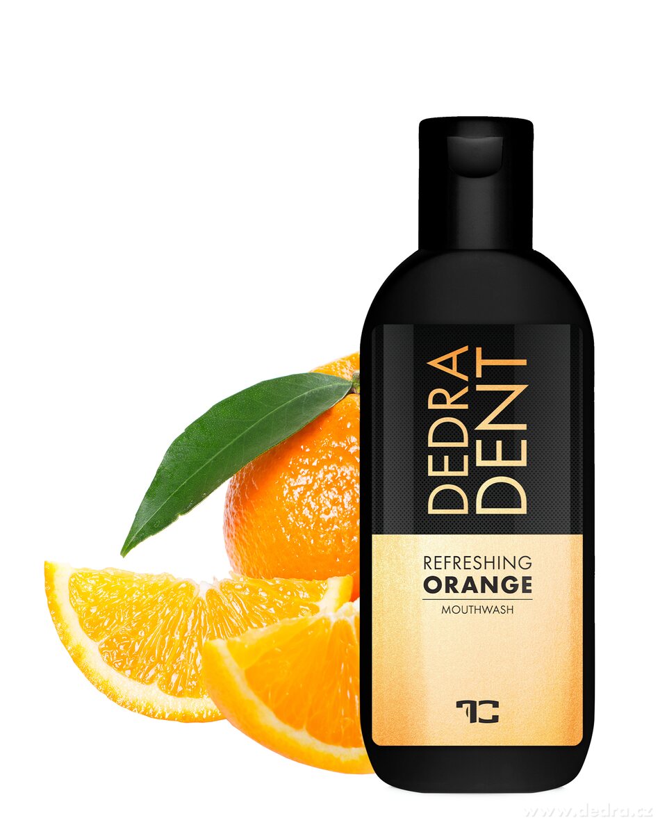 Přírodní bylinná ústní voda s příchutí pomeranče, ORANGE and MENTHOL