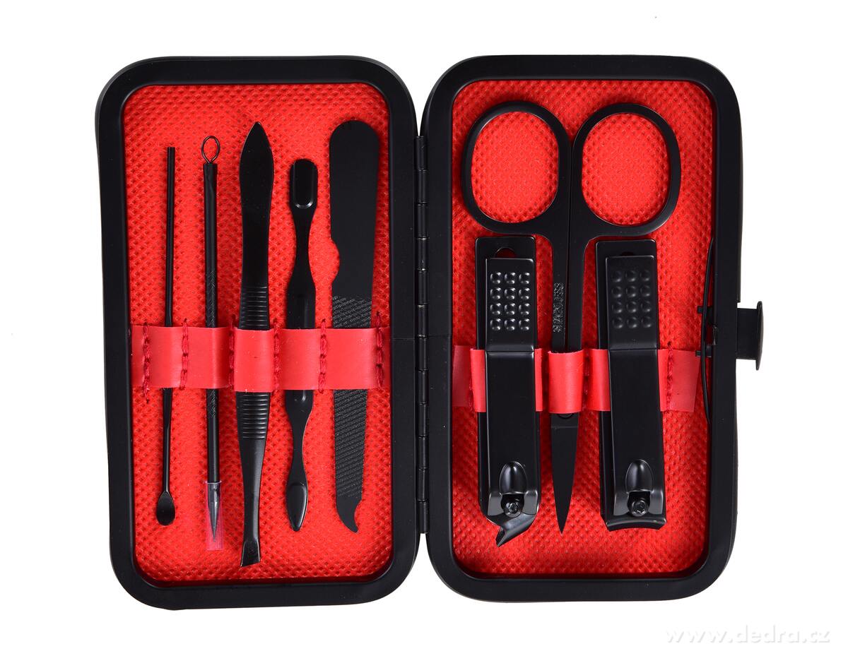 BEAUTY | manikúra 9dílná sada | broušená ocel | v uzavíratelném pouzdře | červená