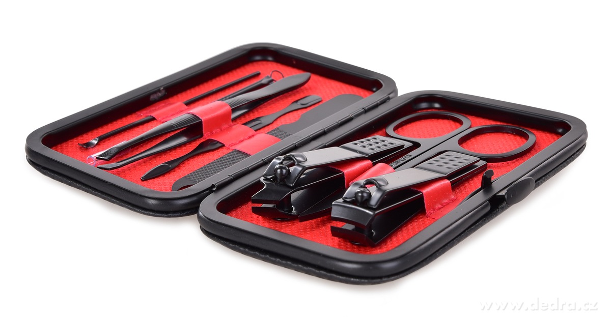 BEAUTY | manikúra 9dílná sada | broušená ocel | v uzavíratelném pouzdře | červená