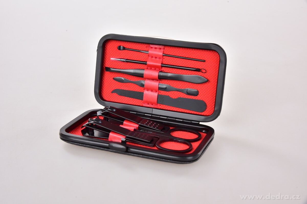BEAUTY | manikúra 9dílná sada | broušená ocel | v uzavíratelném pouzdře | červená