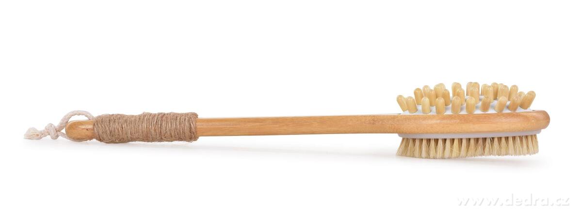 GoEco® | 2v1 oboustranný masážní kartáč na mytí | přírodní štětinky & dřevěné masážní hroty | délka 40 cm