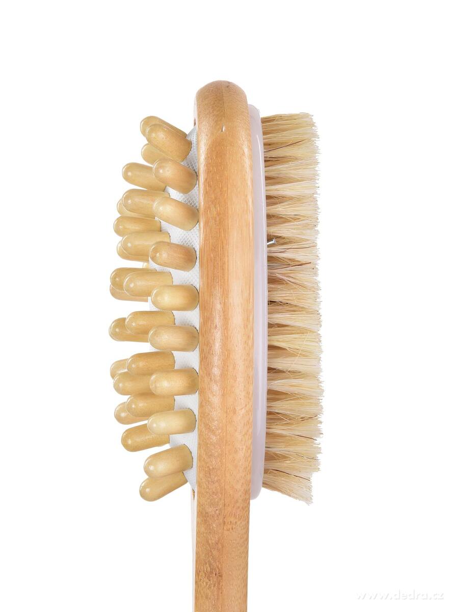 GoEco® | 2v1 oboustranný masážní kartáč na mytí | přírodní štětinky & dřevěné masážní hroty | délka 40 cm