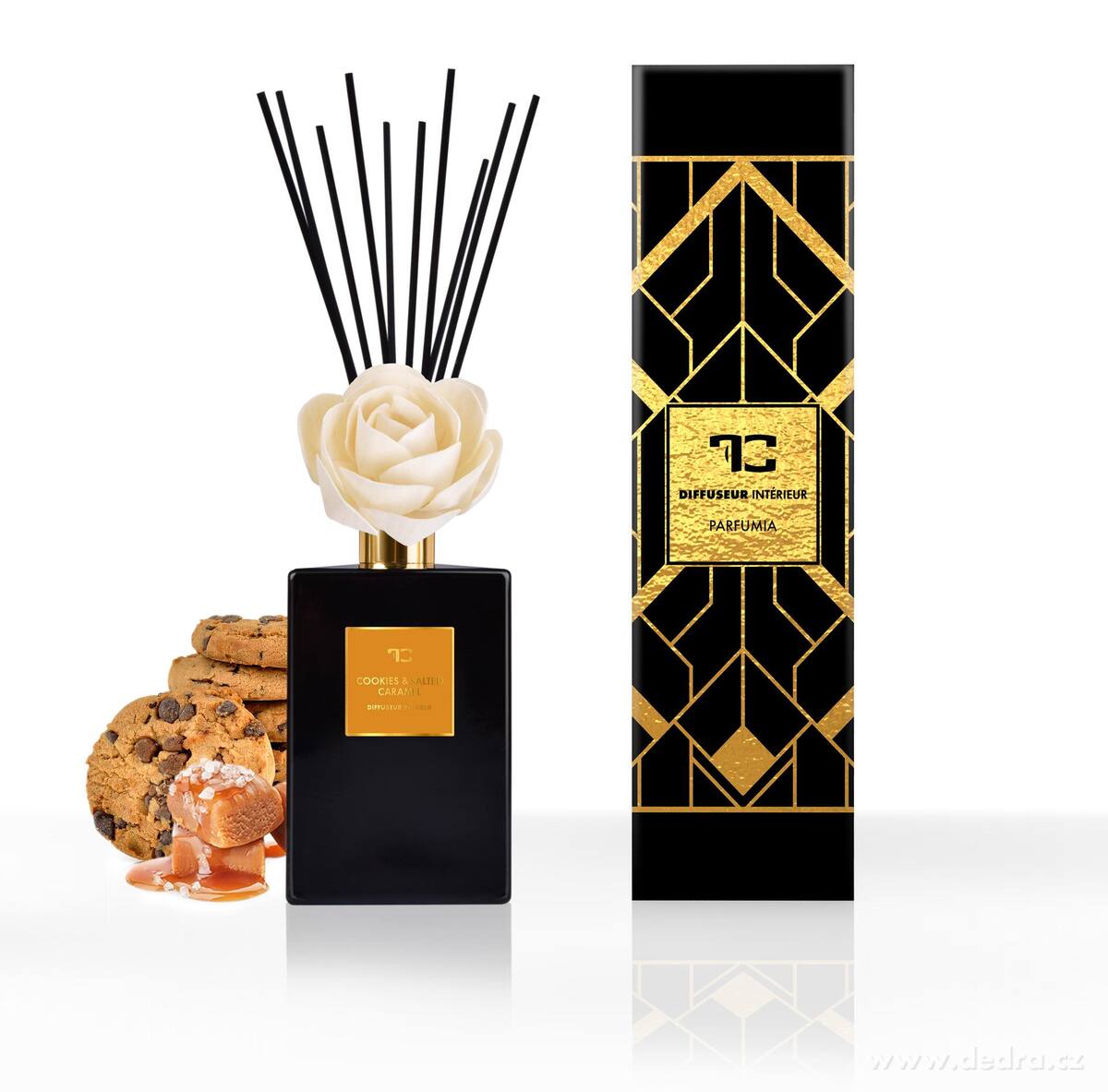 COOKIES & SALTED CARAMEL | XL difuzér s FLOW květinou & tyčinkami | PARFUMIA® | 500 ml