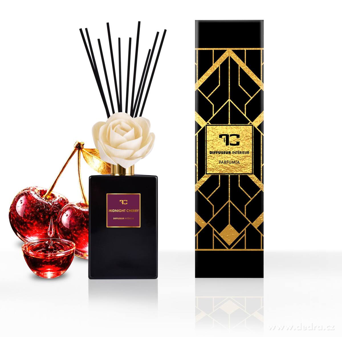 MIDNIGHT CHERRY | XL difuzér s FLOW květinou & tyčinkami | PARFUMIA® | 500 ml