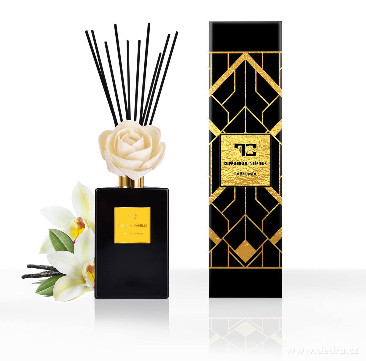 FLEUR DE VANILLE | XL difuzér s FLOW květinou & tyčinkami | PARFUMIA® | 500 ml