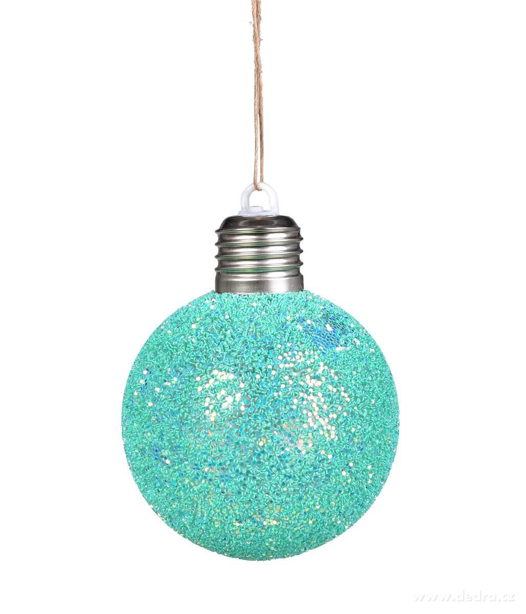 ZÁŘIVÁ TYRKYSOVÁ | LED světelná koule s flitry | 8 cm