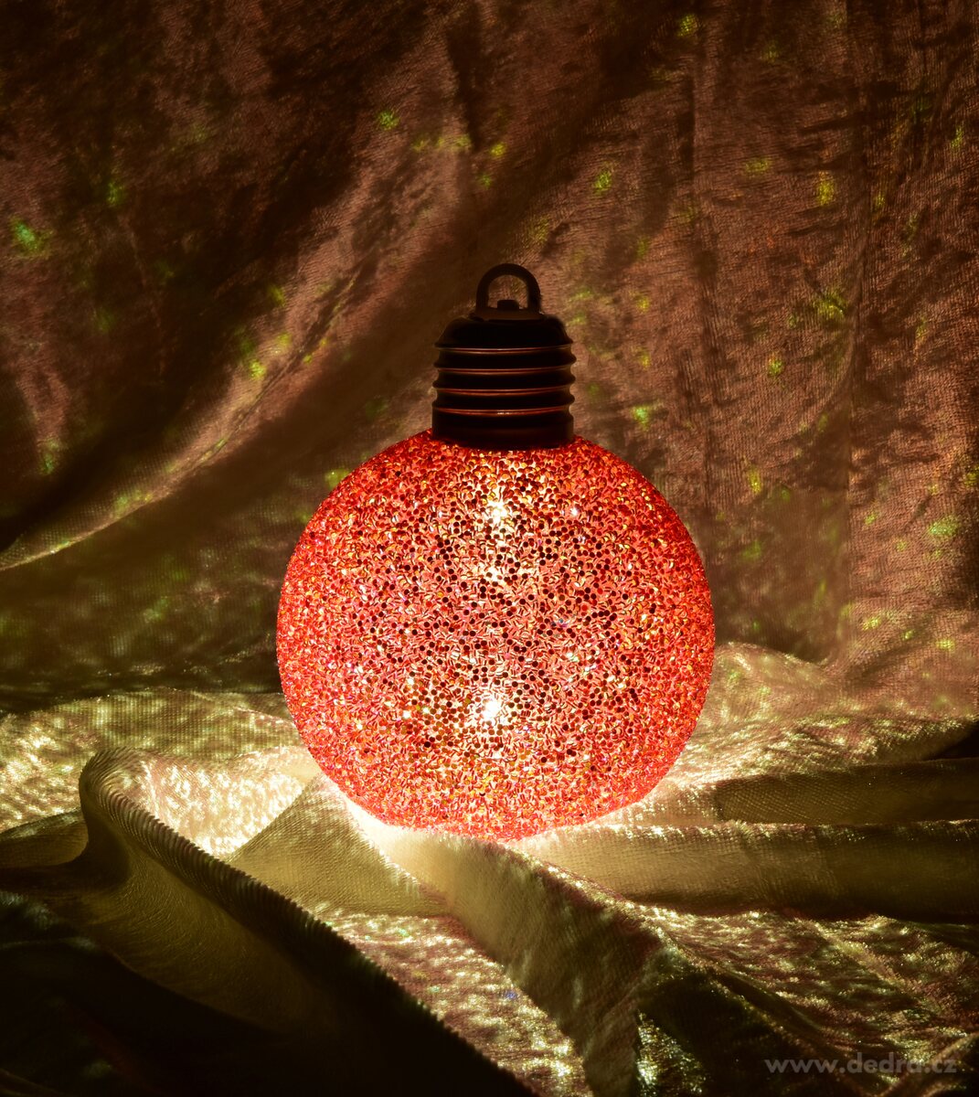 RUBÍNOVÉ SVĚTLO | LED světelná koule s flitry | 8 cm