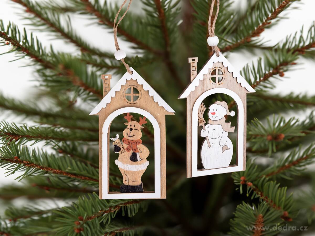SOBÍ NÁVŠTĚVA | dřevěná závěsná dekorace ve tvaru domečku | 12 cm
