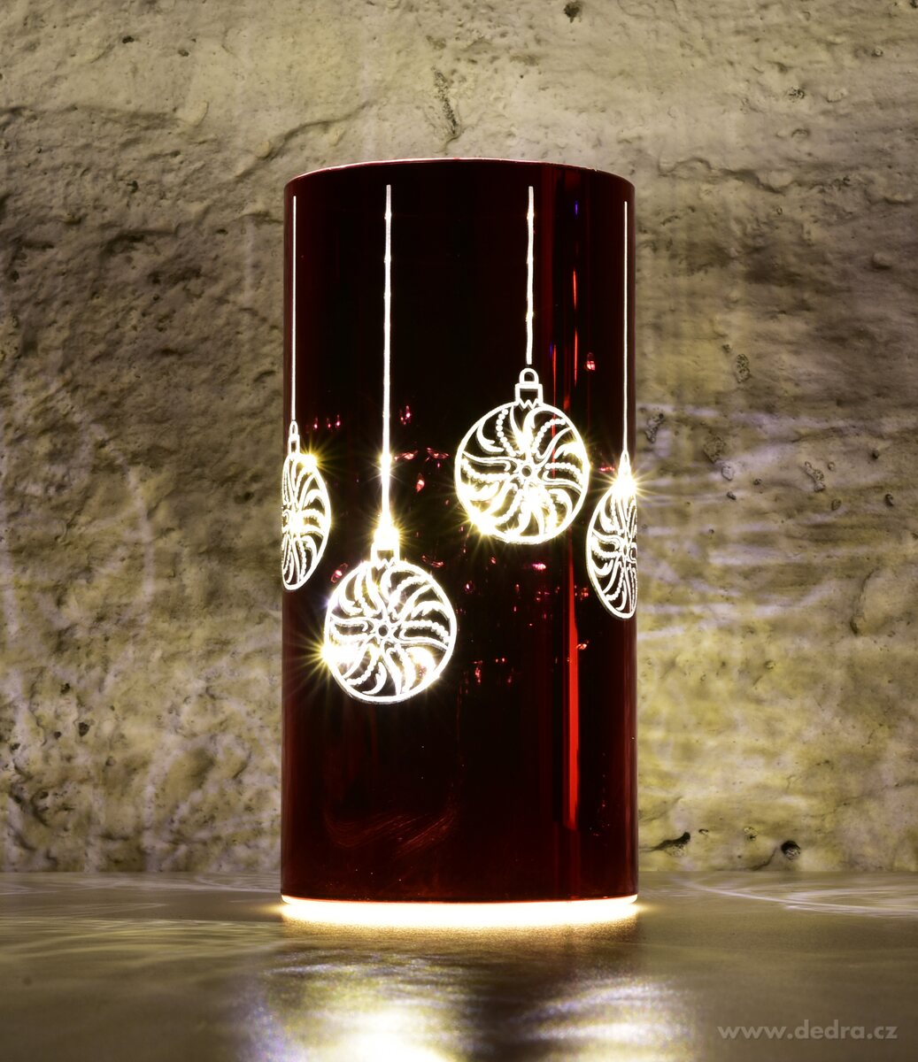 VÁNOČNÍ ZÁŘE | skleněný svícen s LED osvětlením | 20,5 cm | červený