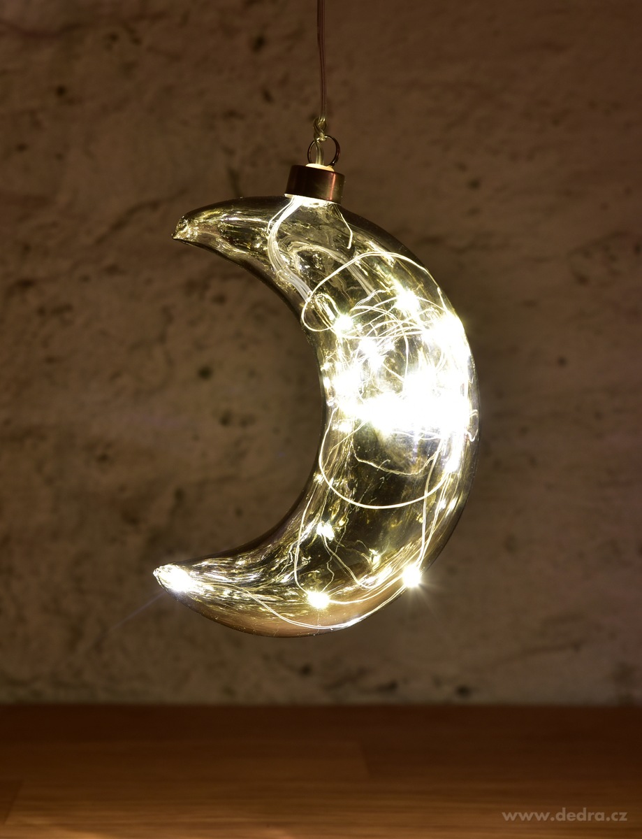 LUNARA | 18 cm závěsný stříbrný měsíc s LED osvětlením | dekorace na zavěšení