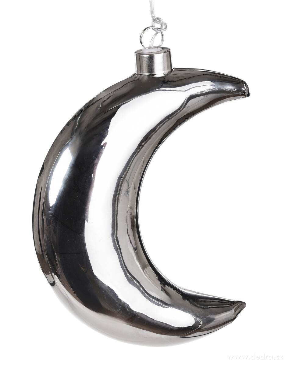 LUNARA | 18 cm závěsný stříbrný měsíc s LED osvětlením | dekorace na zavěšení