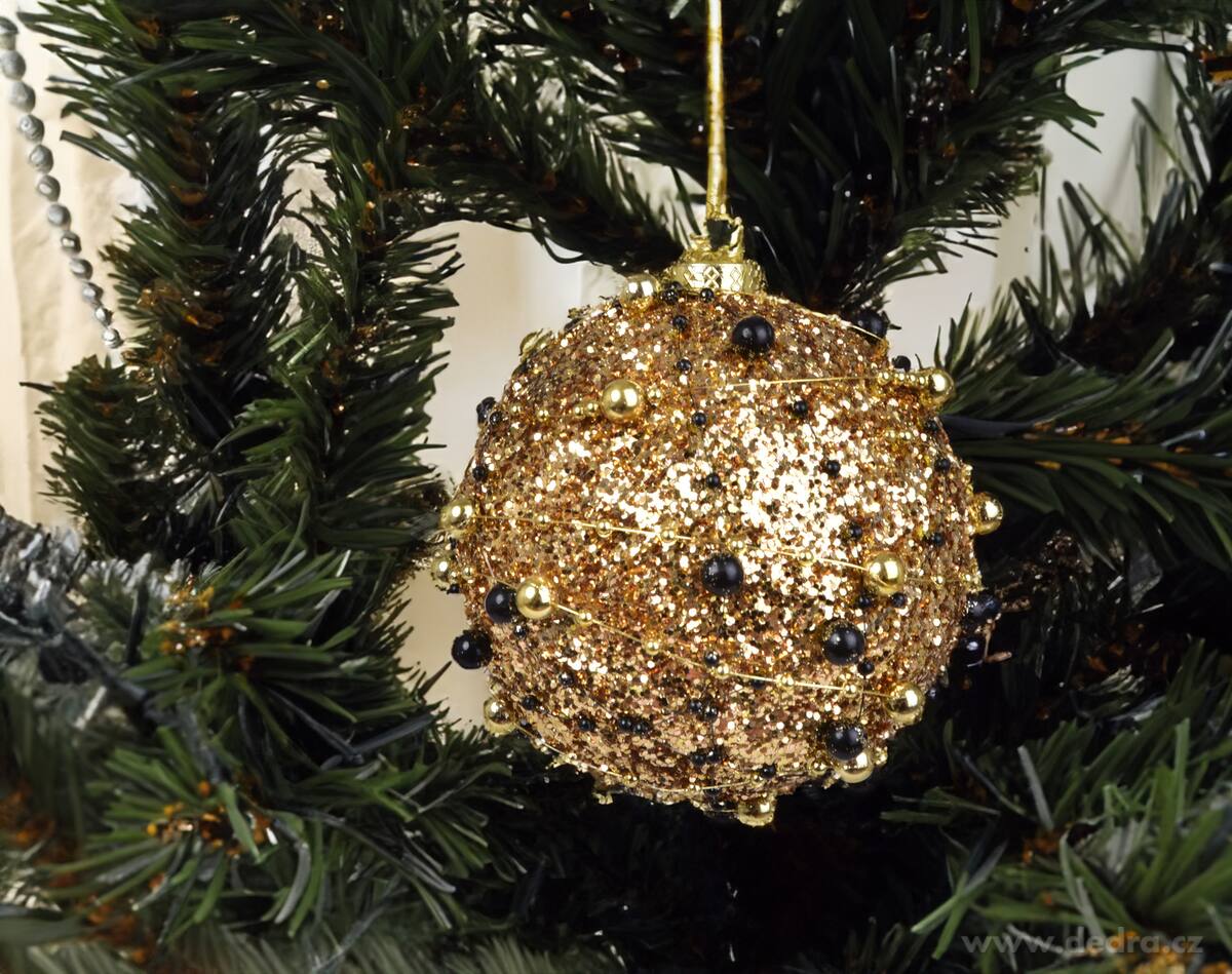 ZLATO & ČERNÉ PERLY | třpytivá XL ozdoba s kuličkami | 9 cm