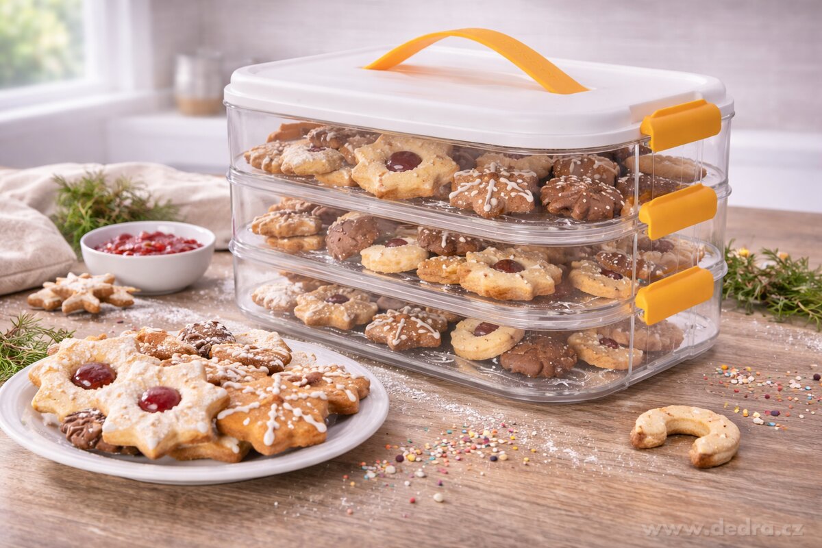 BUCHTONOŠ CVAK&CVAK | třípatrový box na cukroví, chlebíčky a potraviny | 3 × 2 L
