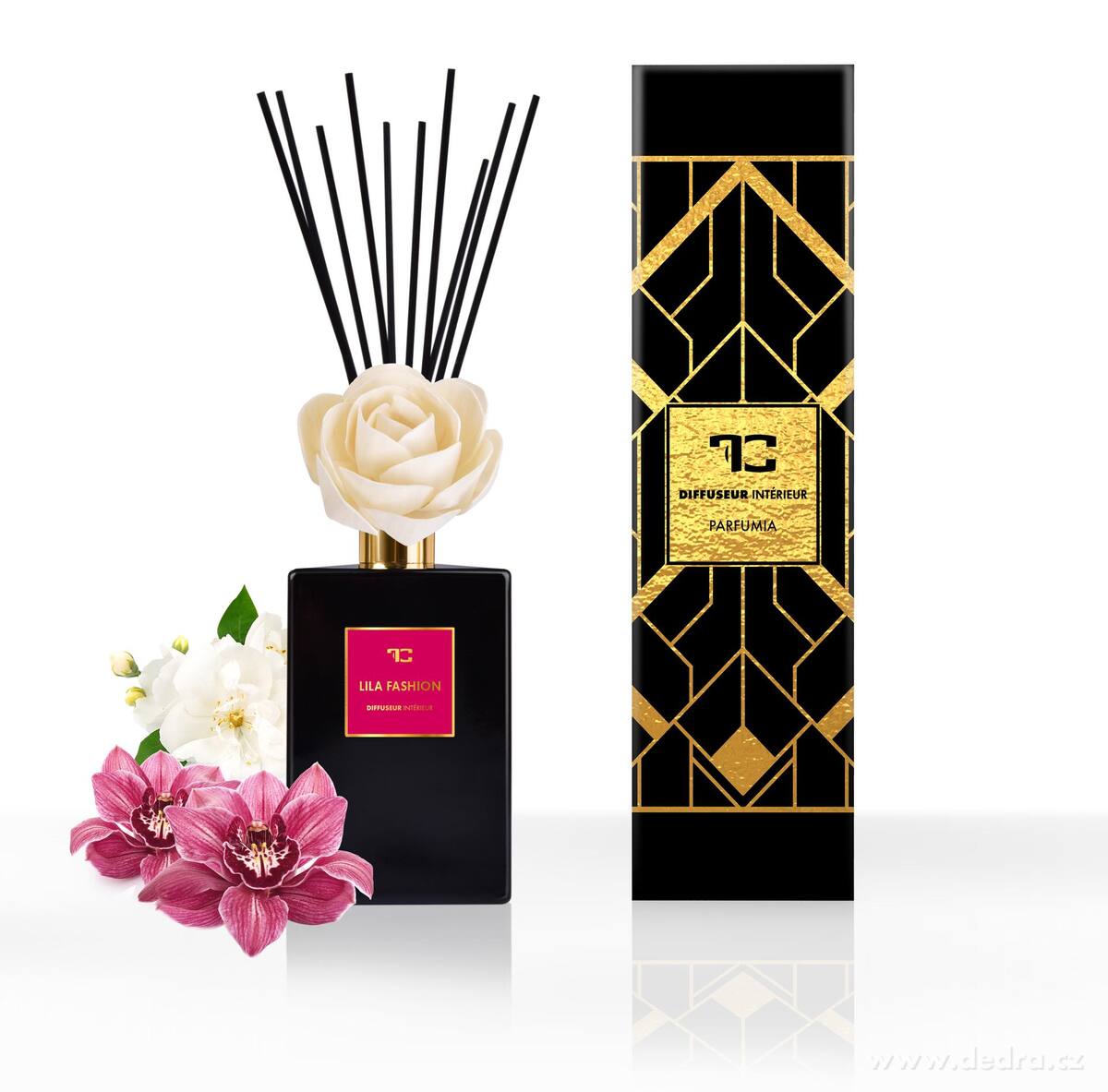 LILA FASHION | XL difuzér s FLOW květinou & tyčinkami | PARFUMIA® | 500 ml