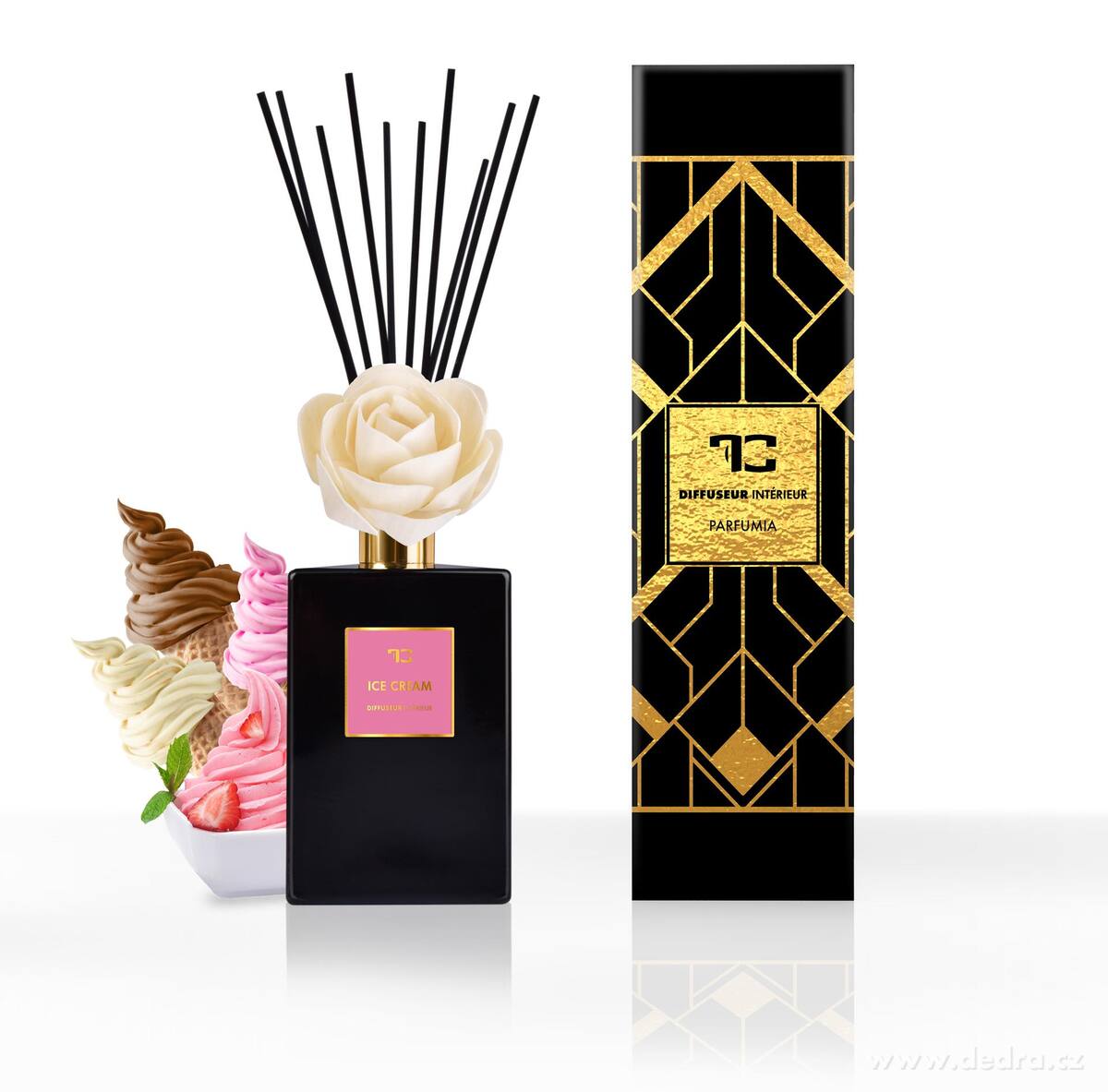 ICE CREAM | XL difuzér s FLOW květinou & tyčinkami | PARFUMIA® | 500 ml
