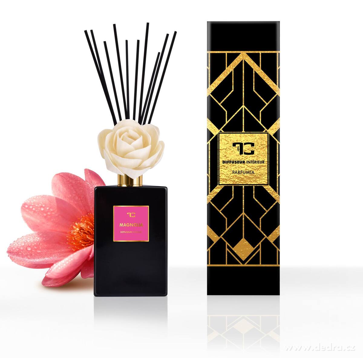 MAGNOLIA WOOD | XL difuzér s FLOW květinou & tyčinkami | PARFUMIA® | 500 ml
