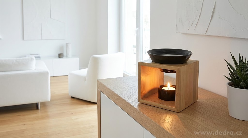 Keramická aromalampa PARFUMIA® umístěná na bambusovém stojanu