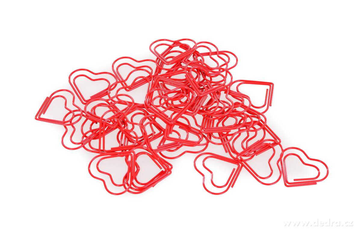 OFFICE | 40 ks kancelářské sponky ve tvaru srdce | červené kovové | dekorativní