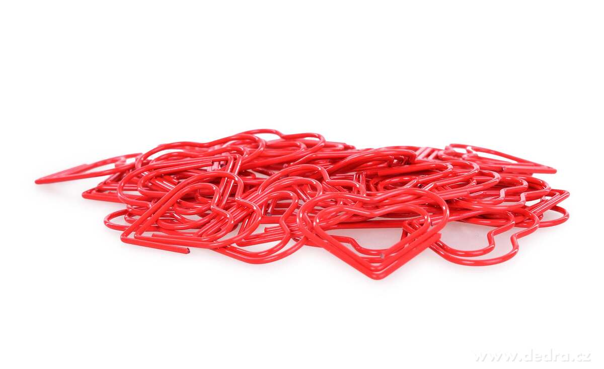 OFFICE | 40 ks kancelářské sponky ve tvaru srdce | červené kovové | dekorativní