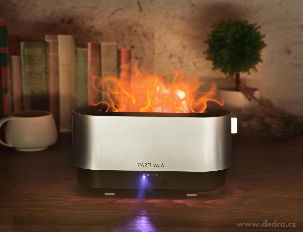 AROMIQA FLAME | sonický aroma difuzér | efekt plamene & měnící LED osvětlení | časovač 2–6 h