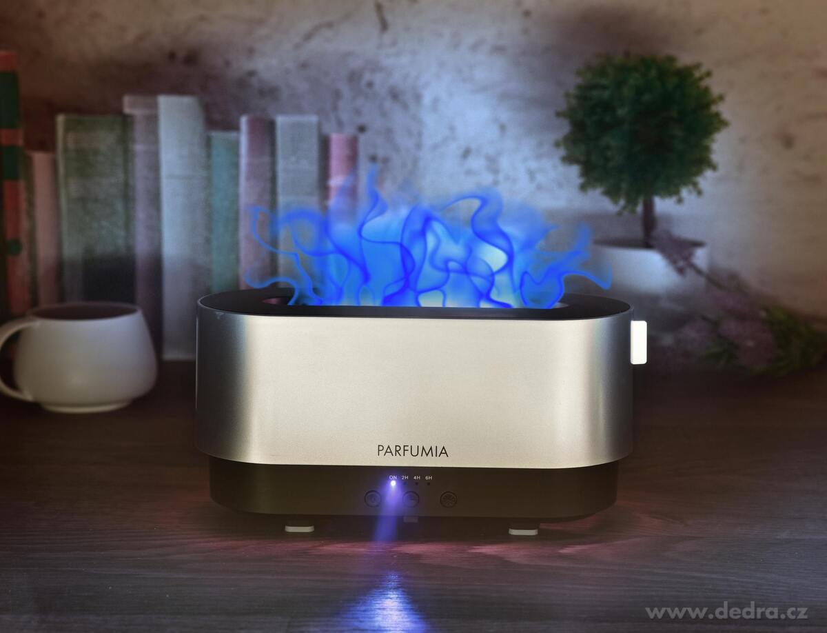 AROMIQA FLAME | sonický aroma difuzér | efekt plamene & měnící LED osvětlení | časovač 2–6 h