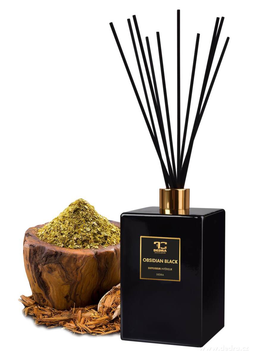 OBSIDIAN BLACK | XL difuzér s FLOW květinou & tyčinkami | PARFUMIA® | 500 ml