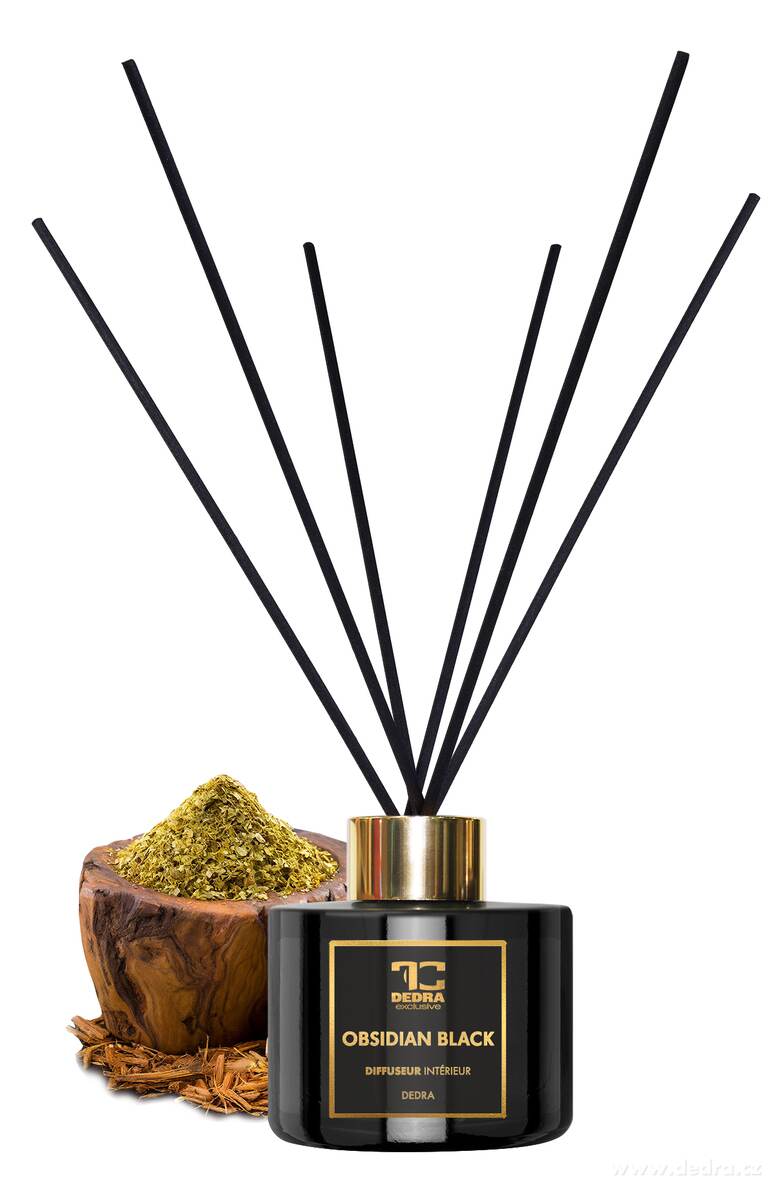 OBSIDIAN BLACK difuzér s FLOW kvetinou a tyčinkami PARFUMIA®